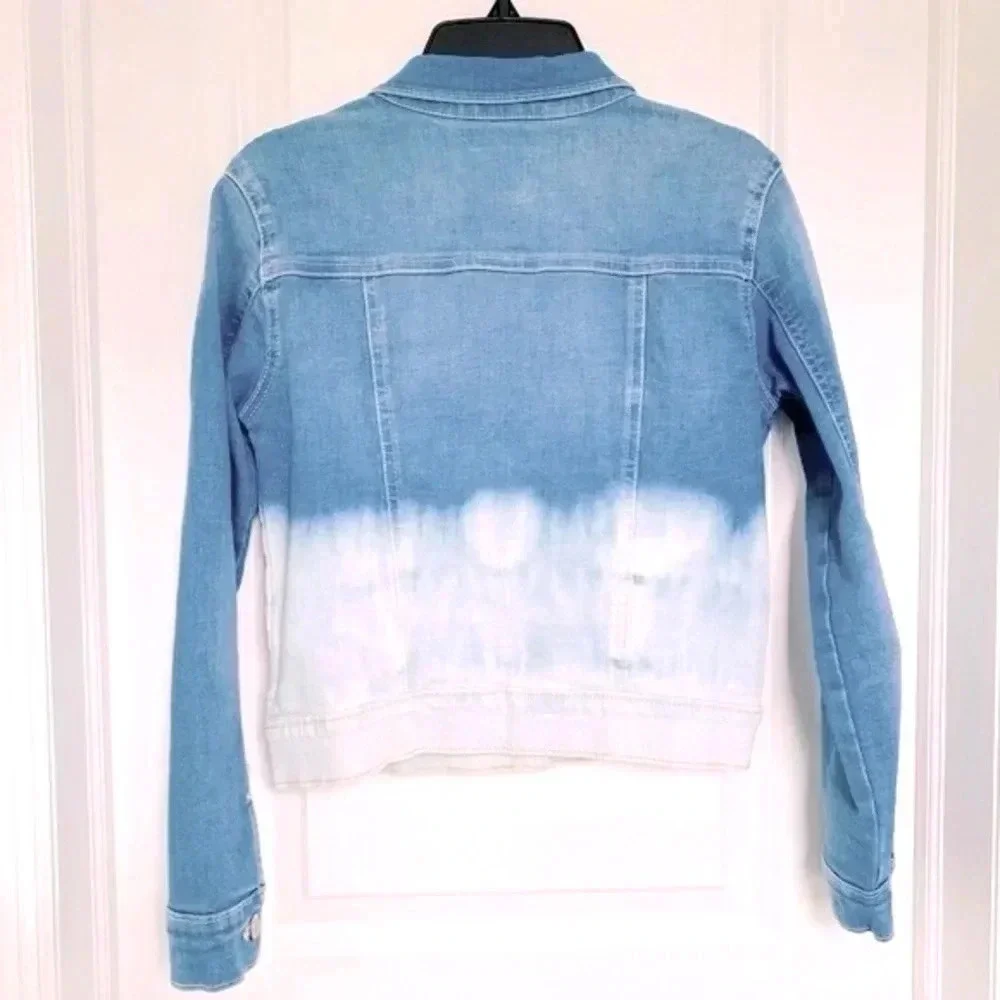 Old Navy Girls Large 10/12 Ombre Jean Jacket Dip Dye Blue White - Picture 3 of 13